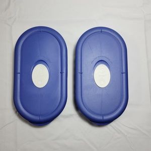 Vintage Pyrex 2 Cup Glass Divided Dish 8300 Blue Vented Lid Oval Oblong Lot of 2